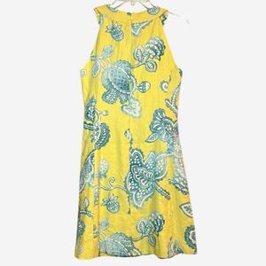 J McLaughlin Linen Jacobean Floral Sleeveless Dress in Yellow/Blue Women’s 2
